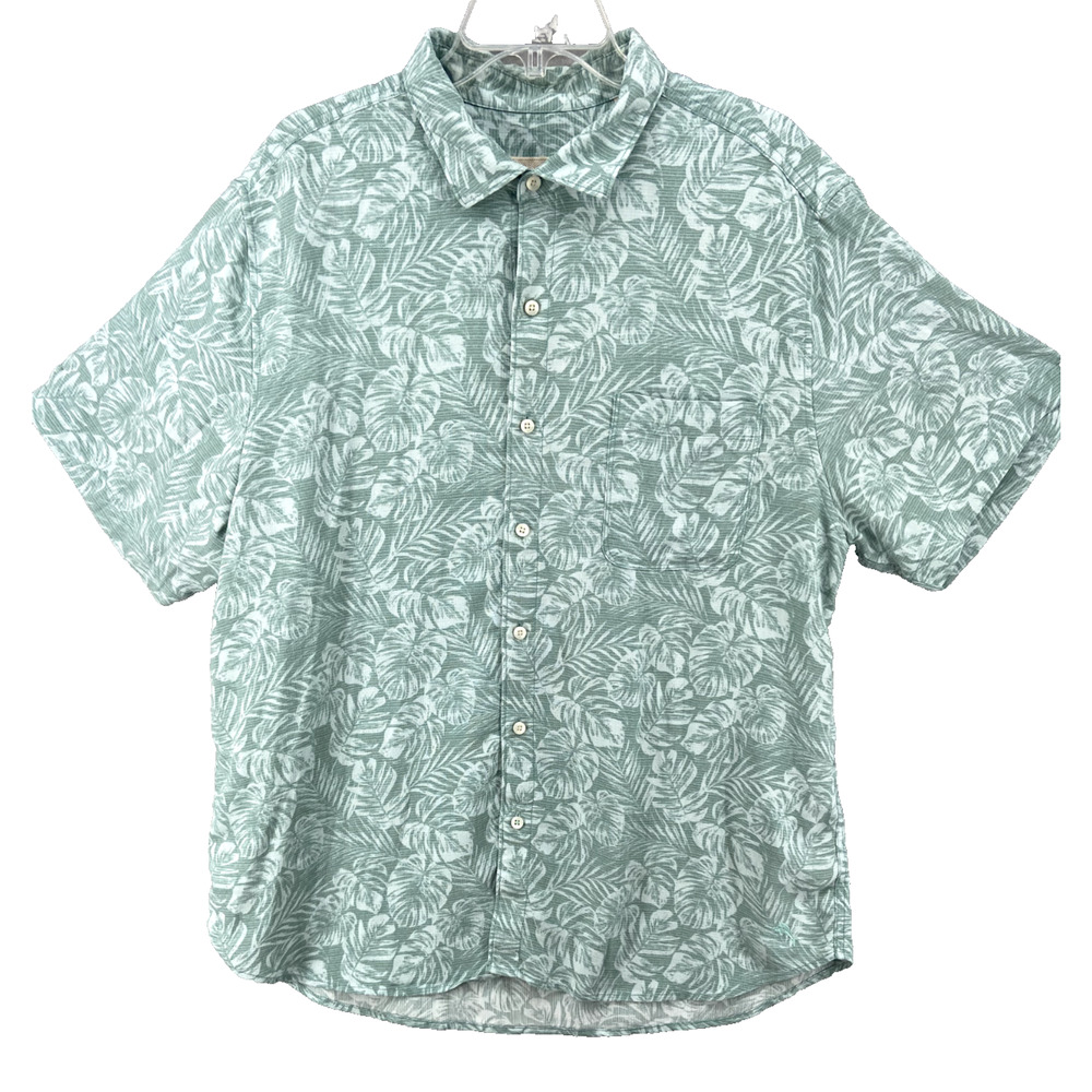 Tommy Bahama Shirt‎ Mens Sz XL Green Jacquard Short Sleeve Button-Up Tencel Cool